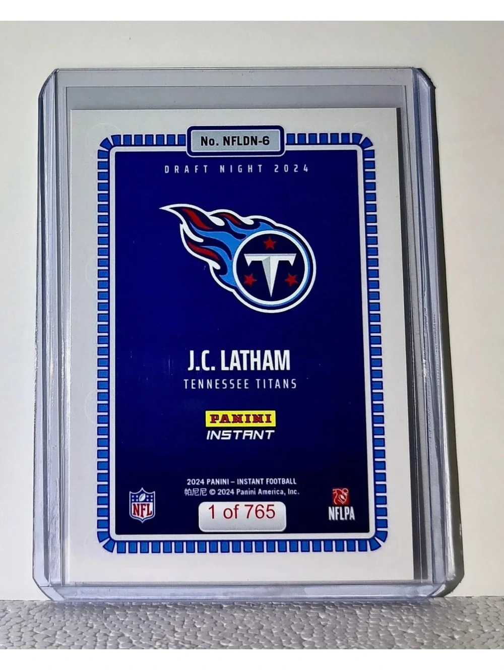 J.C. Latham 2024 Panini NFL #6 Draft Night Rookie Football Card 1 of 765